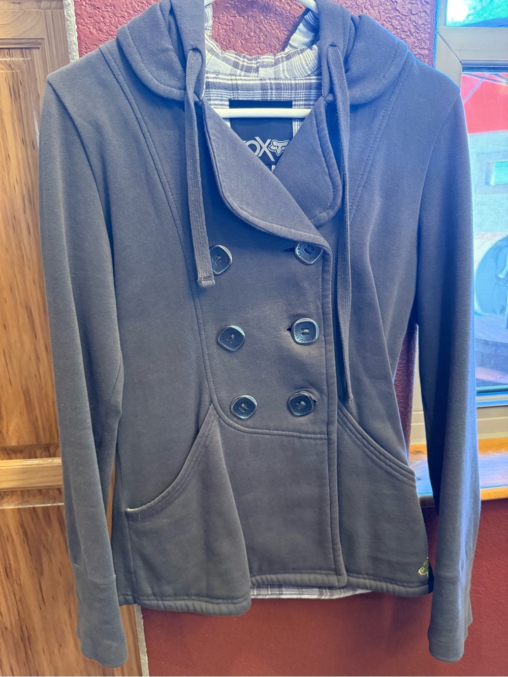 Gray Hooded Jacket with Plaid Lining